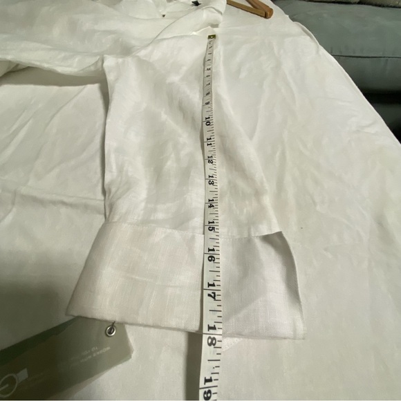 Go Silk Long Linen Tie-Waist Tunic Top White Lagenlook Button Up NWT Petite Sz M - Picture 5 of 7